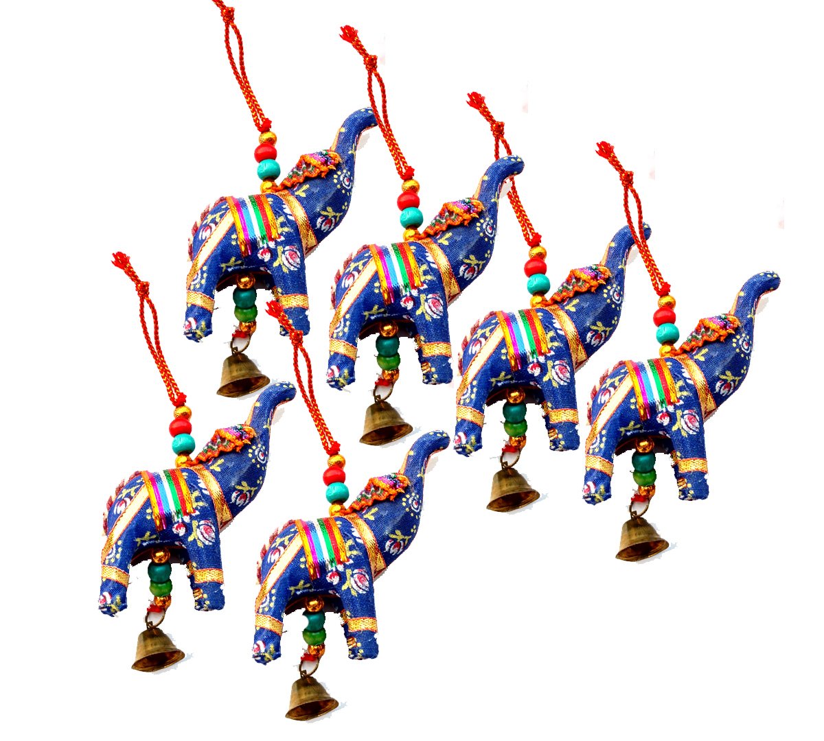 Rastogi HandicraftsElephant Bell Hanging Layer Set OF 6 Home Christmas Hanging Decorative Ornaments Multi colored Indian Traditional (BLUE)