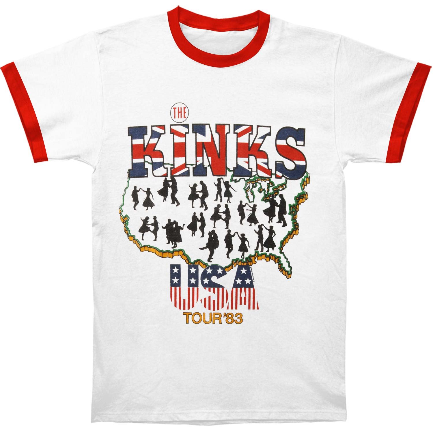 Kinks Men's USA Tour 83 Mens Ringer T Slim Fit T-Shirt Medium Red/White