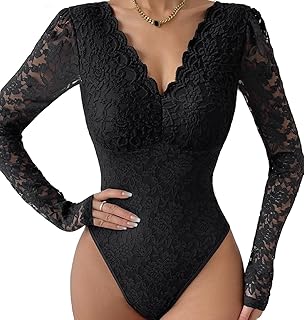 Body Femme Dentelle Élégant Chemise Haut Transparent À Manches Longues Col En V Corps Sexy Body Tops Chemise Pour Femmes