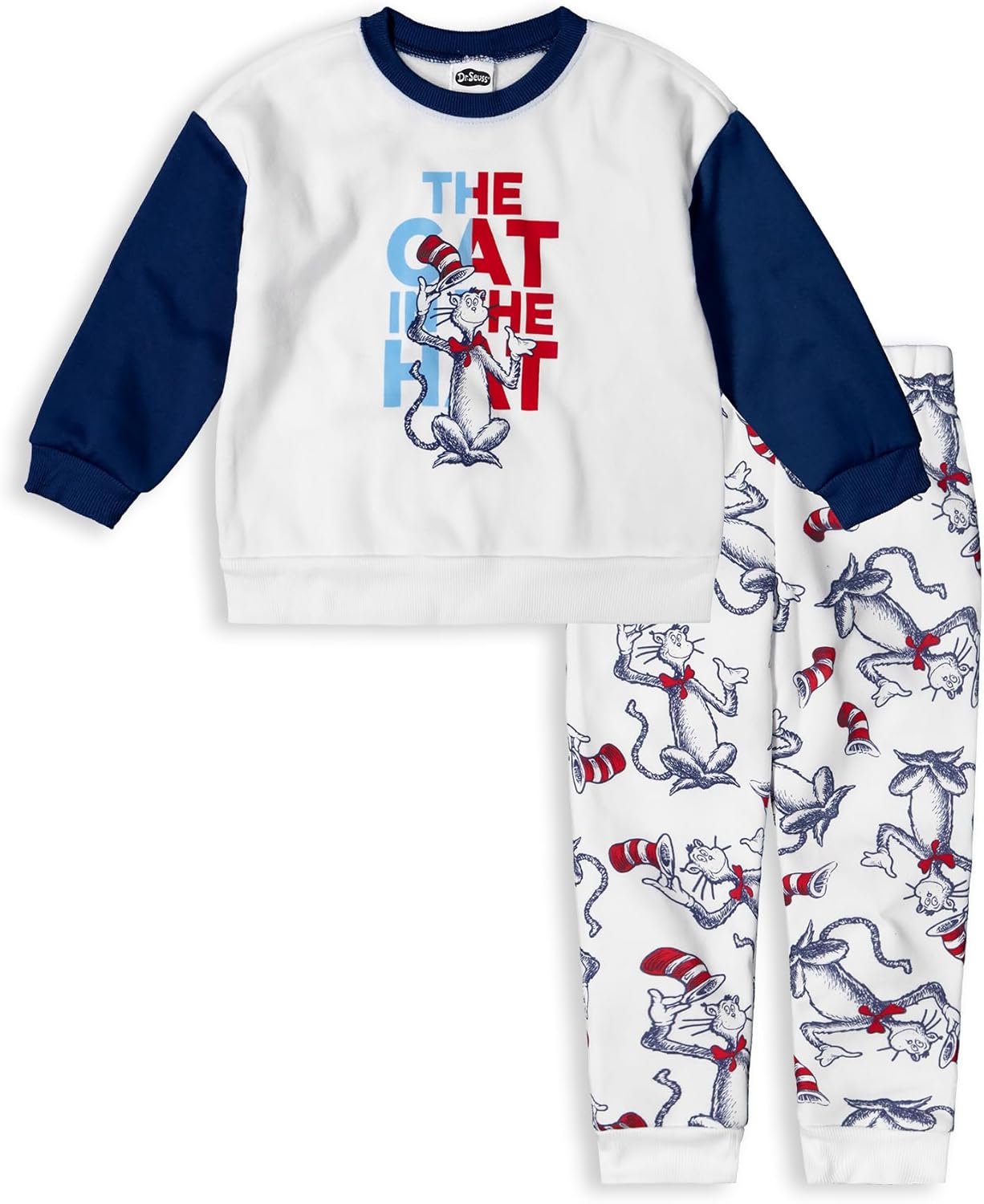 Dr. Seuss Cat in the Hat Boys Fleece Crewneck Top and Pants Set for Toddlers