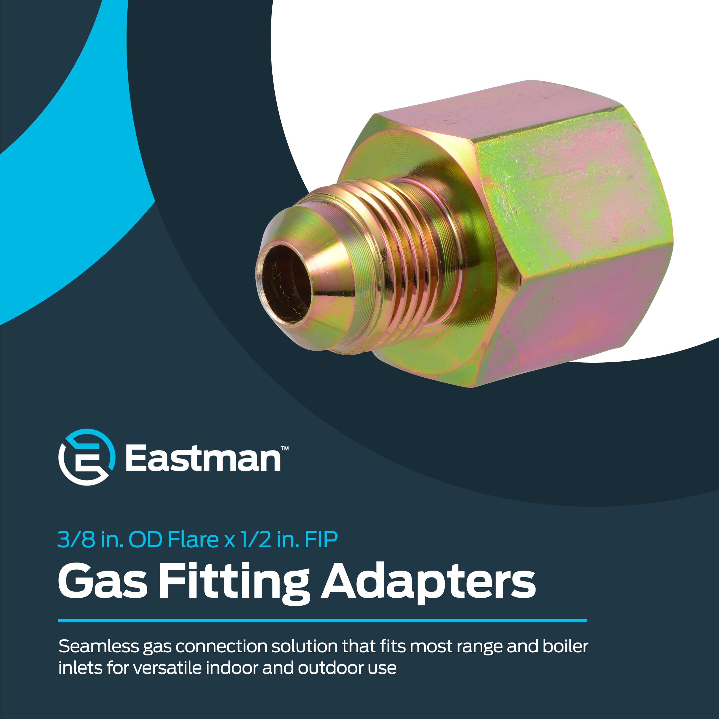Eastman Adaptador de montaje de gas FIP de 3/8 pulgadas OD Flare x 1/2 pulgada para gas natural y propano líquido, acero chapado en zinc, 65712B