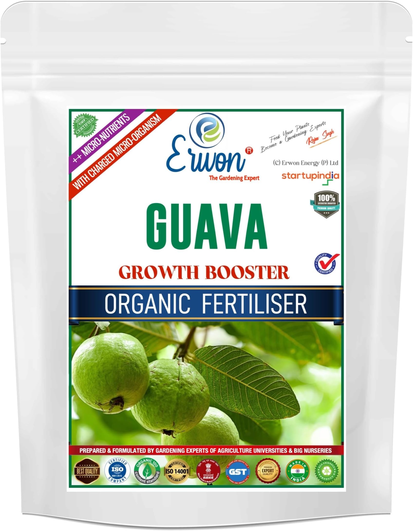 Erwon® Guava Growth Booster for Soil, Premium Essential Powerful Organic Fertilizer for Overall Growth of Guava Plants, with Charged Micro-Organism and ++ Micronutrients (400 gm)