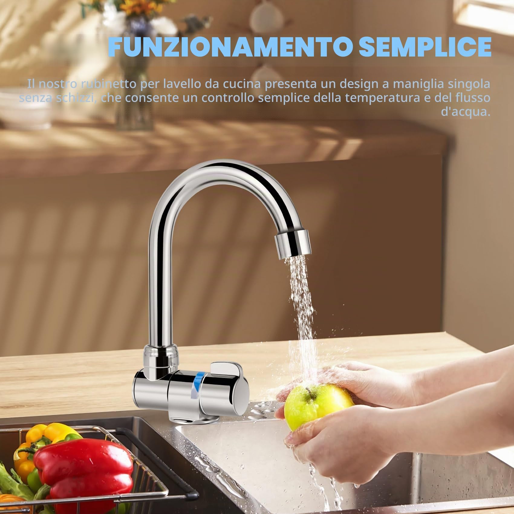 Rubinetto pieghevole per, universale, girevole a 360°, miscelatore acqua calda e fredda, 1/2"