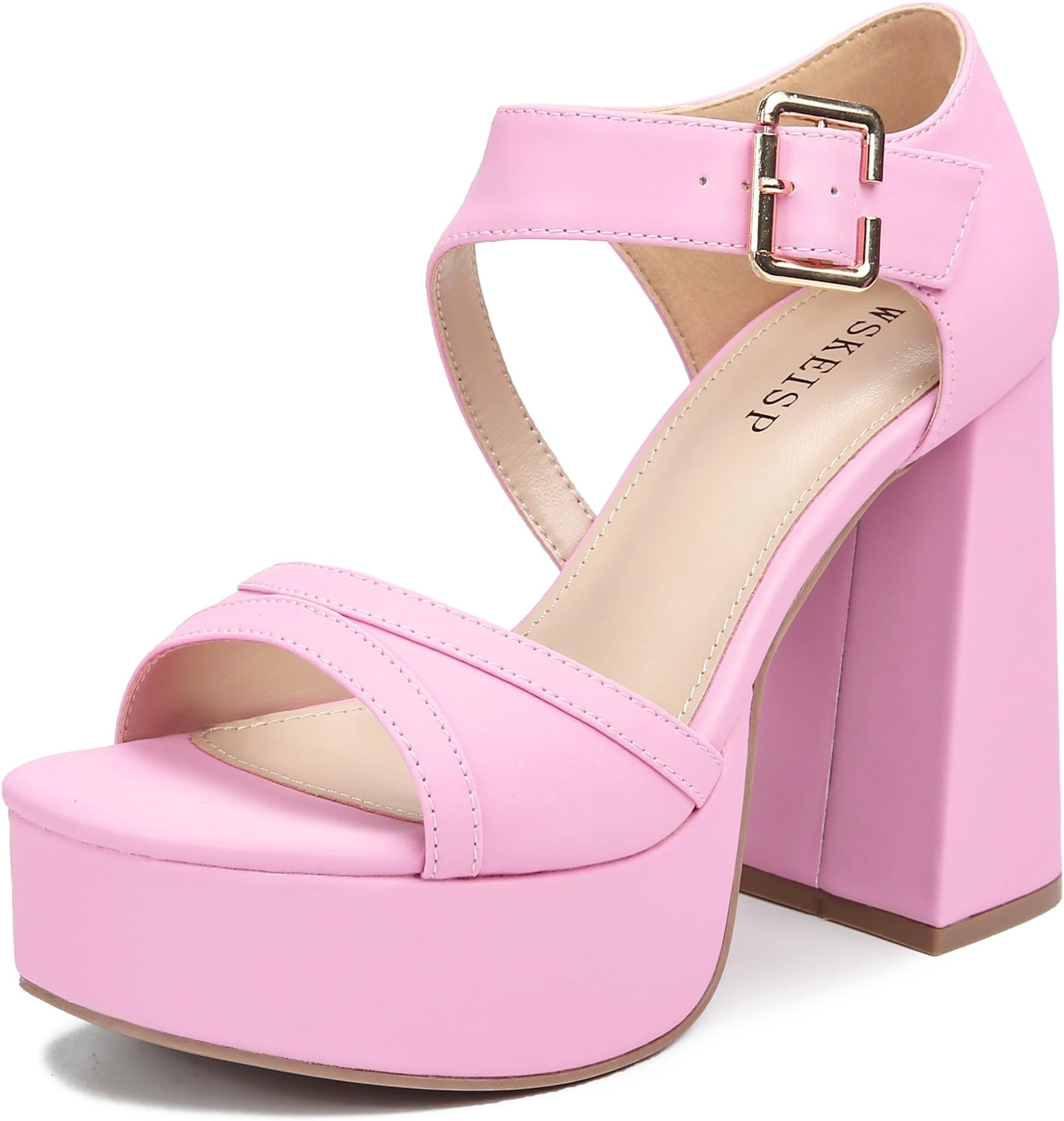 Platform Chunky Heels for Women Trendy Square Toe Heeled Sandals Black White Pink Silver Gold High Heels Ankle Strap Party Wedding Dress Pumps