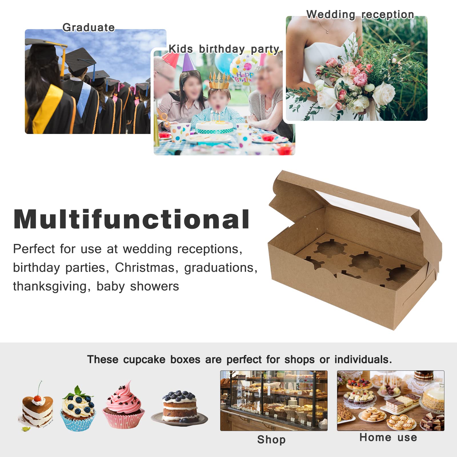 12 Scatole Porta Cupcake In Kraft Con Finestra – Confezione Singola Per Muffin, Ideali Per Bomboniere E Feste