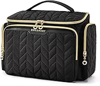 BAGSMART Large Wide-Open Travel Toiletry Bag - Waterproof Makeup Cosmetic Organizer with Handle, Puffy Soft Black