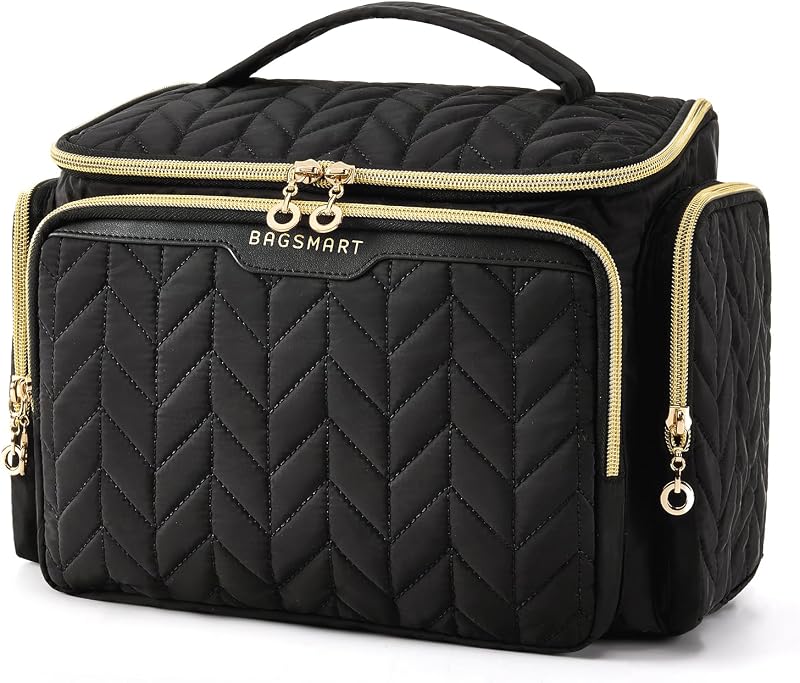 BAGSMART Necessaire de viagem retangular com abertura ampla e alça – Preta
