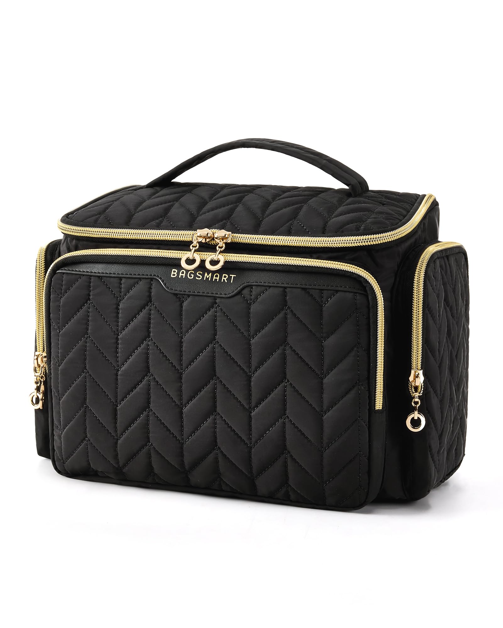 BAGSMART Travel Toiletry Bag, Large Wide-open Travel Bag for Toiletries, Makeup Cosmetic Travel Bag with Handle-Black