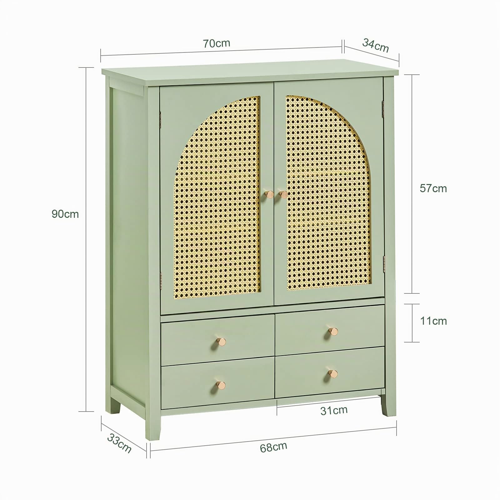 SoBuy Credenza Cucina Mobile Ingresso Salvaspazio – Mobiletto con Ante a Traliccio e Ripiani Regolabili – Stile Moderno per Soggiorno o Ingresso – Verde, 70x34x90cm, 50kg, FSB72-GR