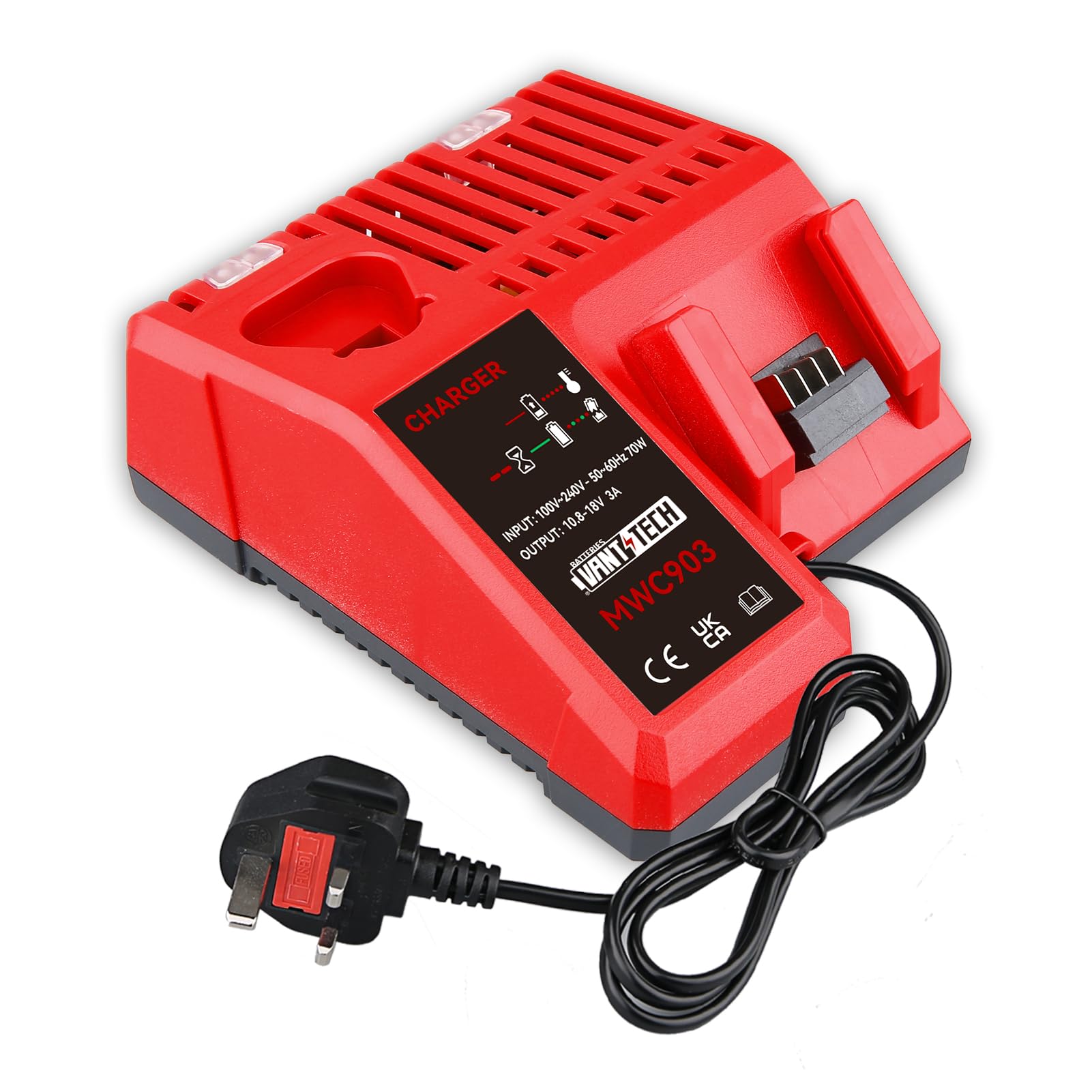 VANTTECH Rapid Charger Replacement for Milwaukee M12-18C MWC903 12-18V 3A Li-ion Charger, Dual Battery Charger for Milwaukee Li-ion Tool Battery - Wall-Mountable
