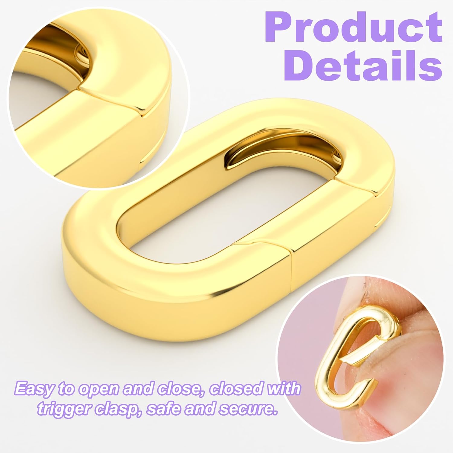 Oval Necklace Pendant Clasps, 18K Gold Filled Spring Carabiner Bracelet Rings, Jewelry Connector Enhancer, DIY Jewelry Making Supplies for Women Men - 2PCS - Image 3