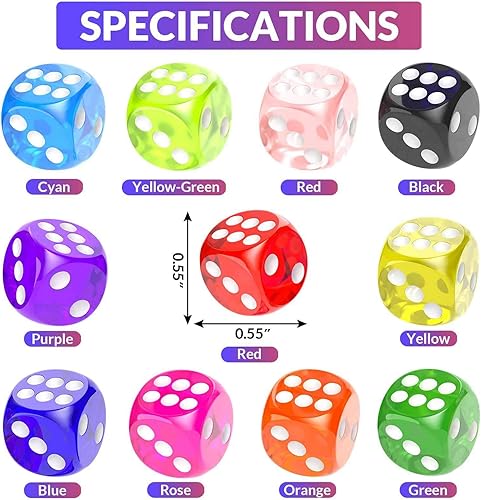 Miniatura 4 de Juego de dados de 110 piezas, dados de colores a granel, dados coloridos, dados de 6 caras para enseñanza en el aula, juego de mesa, jugar, rodar,