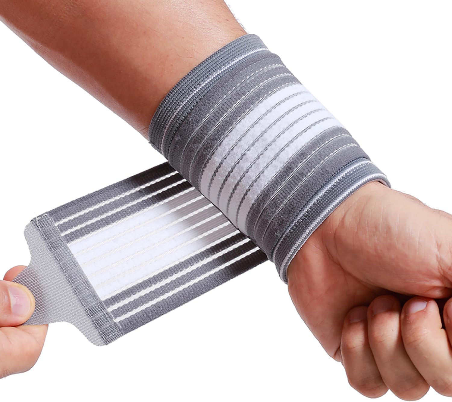 Neotech Care Wrist Band (1 Unit) - Adjustable Compression Strap - Elastic & Breathable Fabric - Support Sleeve for Tennis, Sports, Exercise - Men, Women, Right or Left - Grey Color (Size M)