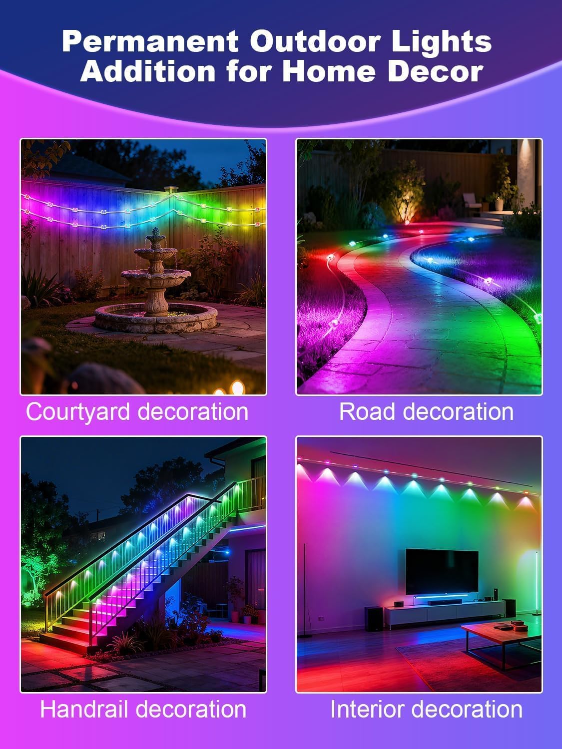 Permanent Outdoor Lights, 200FT RGB+IC Smart LED Outdoor Lights with App/Remote Control, DIY Scene Modes Lighting & IP67 Waterproof, Eaves Light for Christmas, Holiday, Daily Decorations