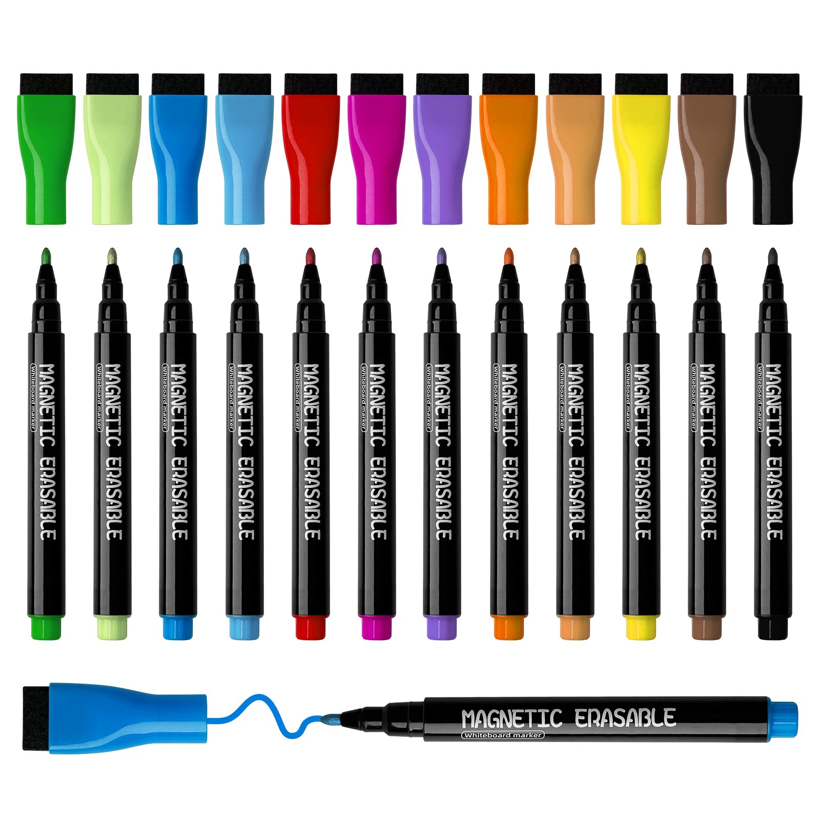 Clundoo 12 Colores Rotuladores Pizarra Blanca, Magnetica, Rotulador Punta Fina, Niños Ideal para el Hogar, Escuela u Oficina