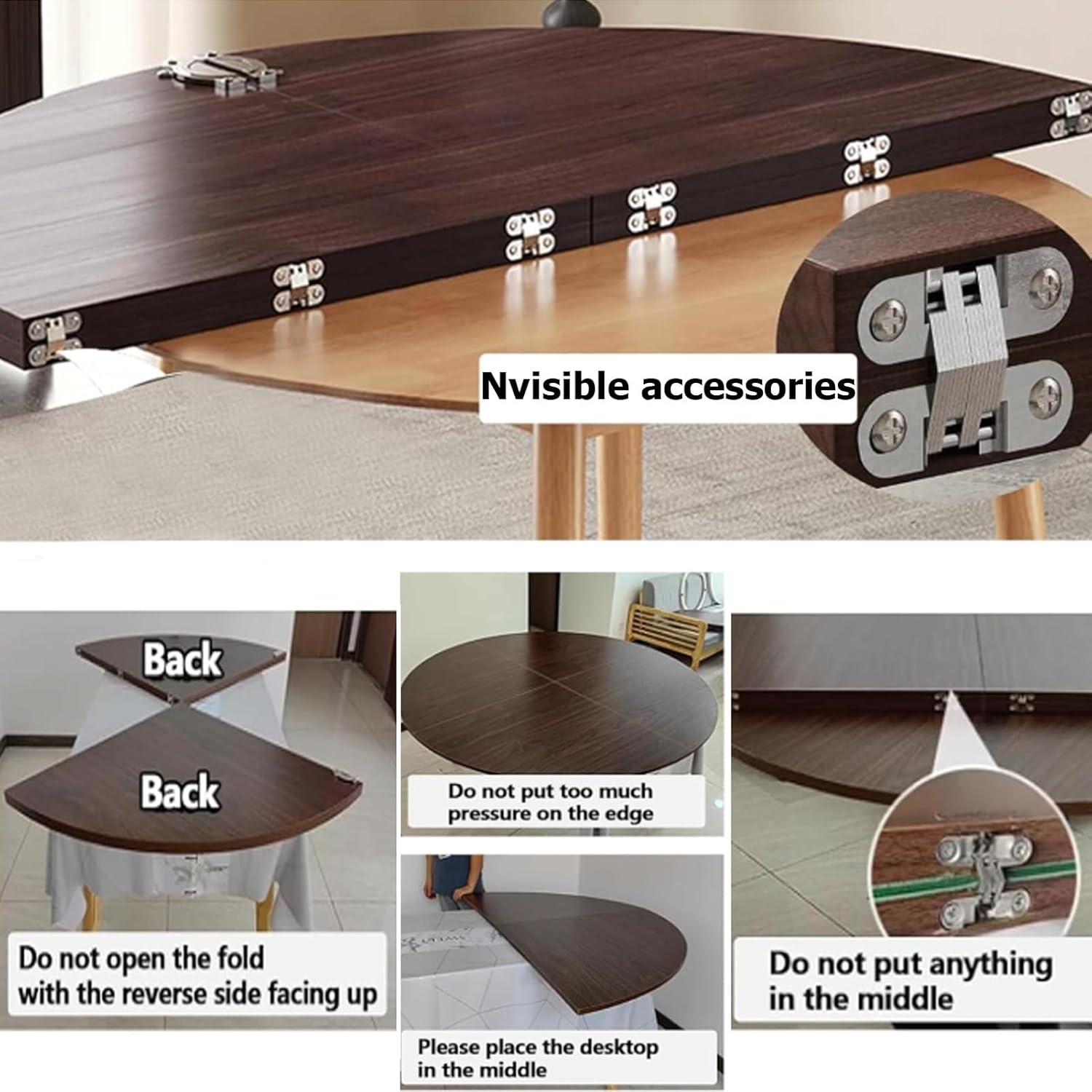 Large Round Foldable Table Top, 4-fold Foldable Round Table Top Extender, No Legs Tables Tops, Only Temporary Replace Tables Tops, Easy to Store(120cm/47.2in)