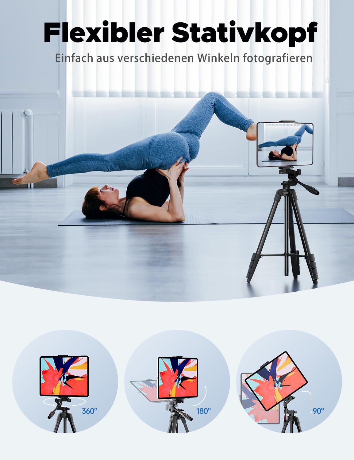 Handy Stativ, Lusweimi 153 cm Stativ für iPad und iPhone mit drahtloser Fernbedienung, Kamera Stativ für Smartphone mit 2 in 1 Stativhalterung für Handy/Tablet 11"/Webcam/Gopro/Kamera, Mit Tragetasche