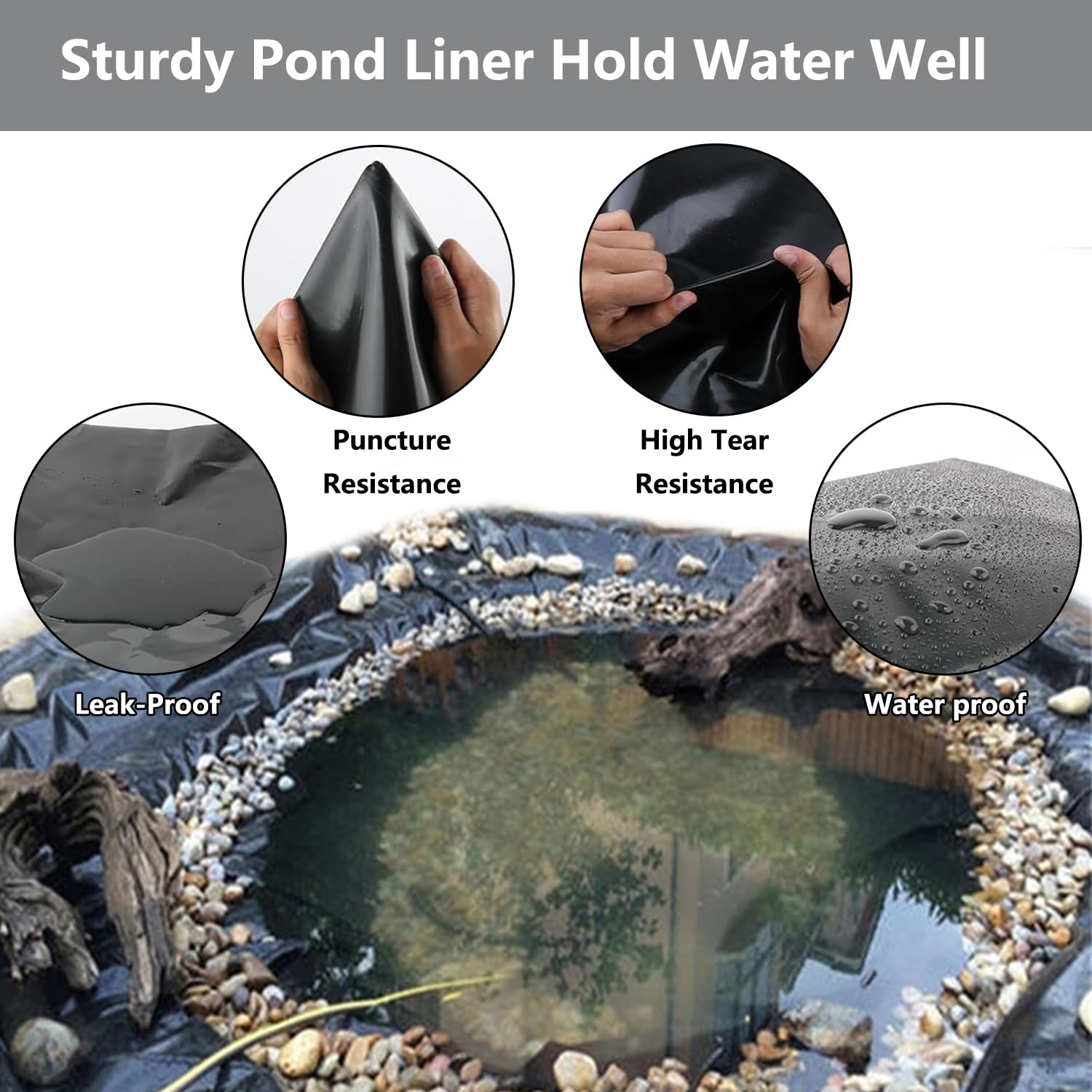 Cobertura para lagoa, lona para lagoas de jardim,cobertura para lagoa, capa para piscina de filme, Revestimiento de Caucho Negro para Estanque, lago para peixes grandes, Liner Gardens Pools（10×20m）