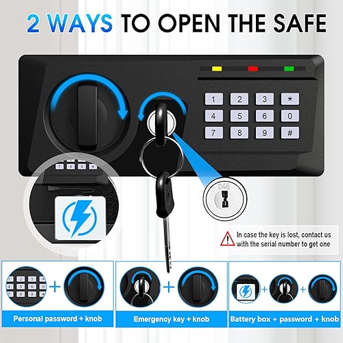 Miniatura 4 de Caja fuerte grande a prueba de fuego de 3.3 cuft, caja de seguridad personal de seguridad con teclado electrónico y llaves de repuesto, estante