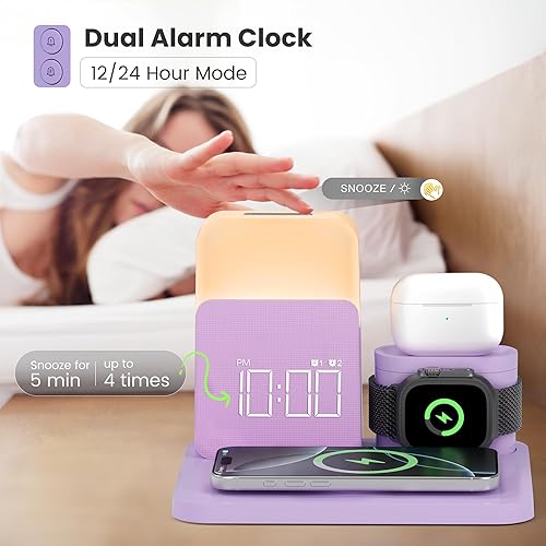 Miniatura 3 de Estación de carga inalámbrica, soporte de carga inalámbrica 7 en 1 con reloj de alarma dual, base de carga para iPhone