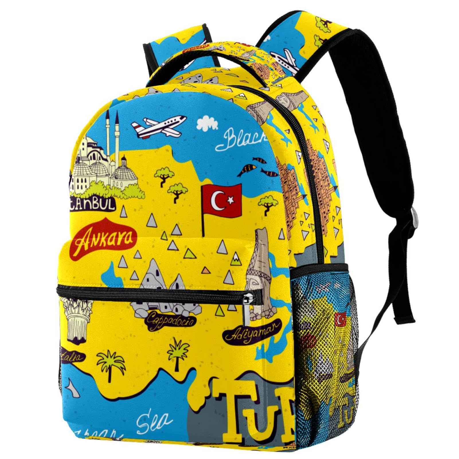 Sac à dos d'école mixte grand format multicolore style carte - 7