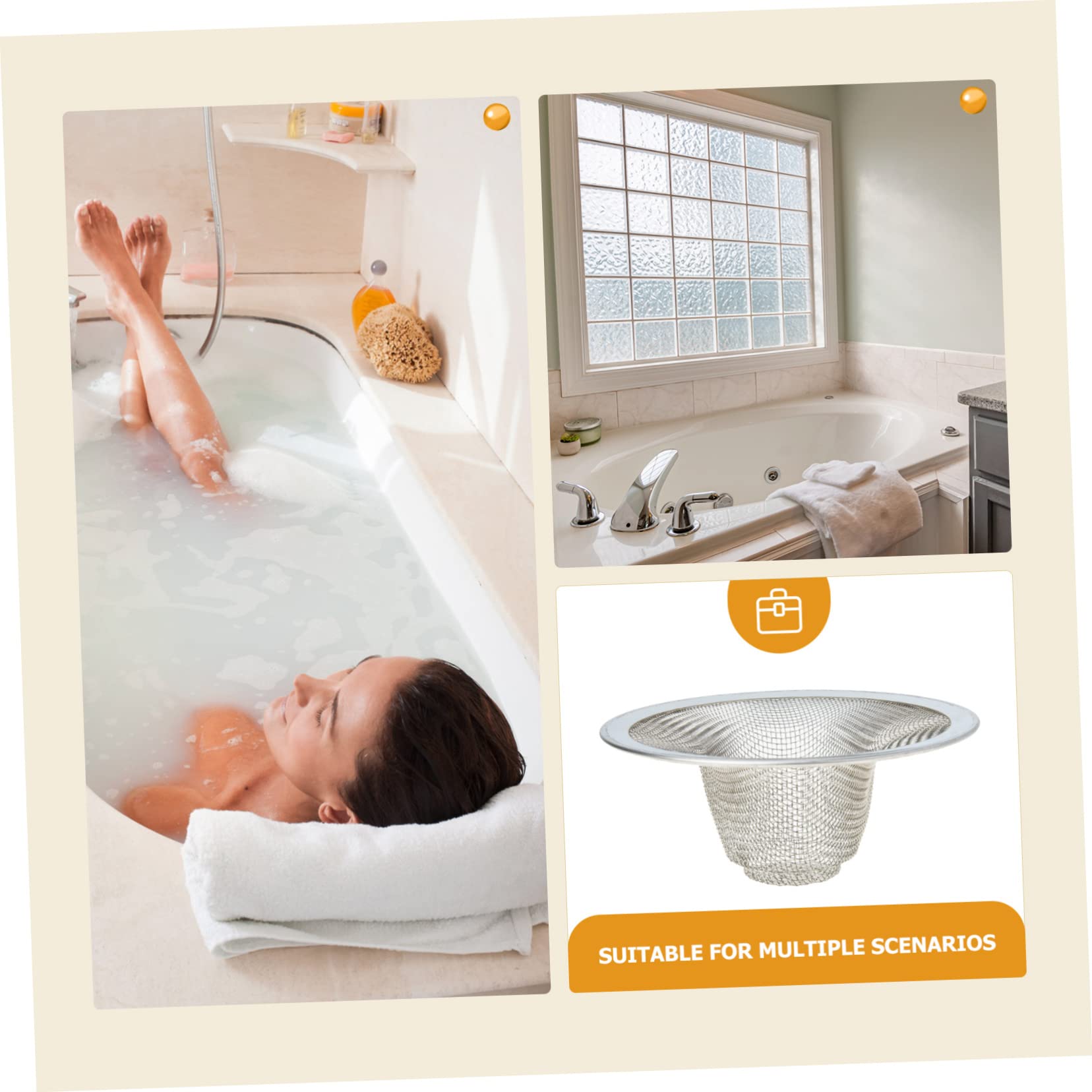 NUOBESTY Colador De Drenaje De Inoxidable De Bañera Y Lavabo Atrapa Cabello Y Residuos Accesorio Multifuncional Compatible con Drenajes Estándar 4 Piezas X 4