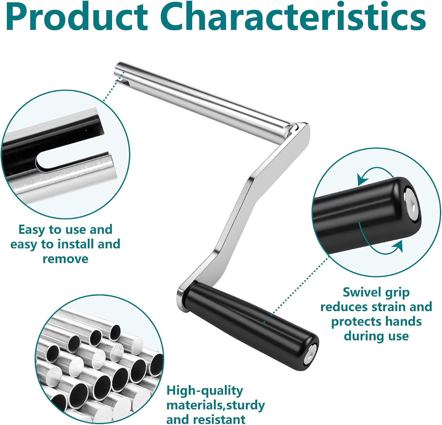 Crank Handle Replacement for Coleman Fleetwood Pop-Up Camper - Compatible with Coachmen & Fleetwood Tent Campers-OD: 7/8".ID: 5/8", Iron Lift System Crank with Rotating Plastic Grip (4-1/4" Handle)