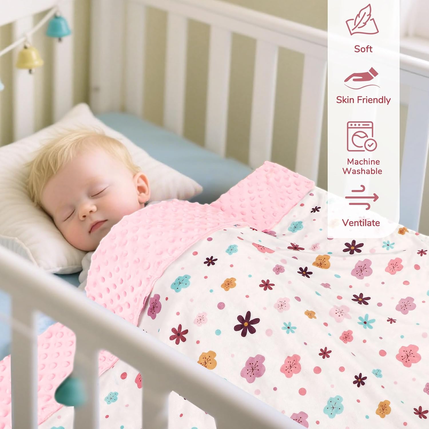 Pack of Baby Car seat Cover, Blanket, and Head Support, Double Layer Design with Warm Minky Dot Backing