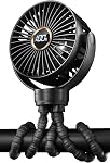 Portable Stroller Fan, Mini Baby Fan Clip on Fan, LED Display, 360° Rotate Flexible Tripod, Rechargeable Small Personal Handheld Fan Cooling Desk Fan for Car Seat Crib Treadmill Travel, Beige