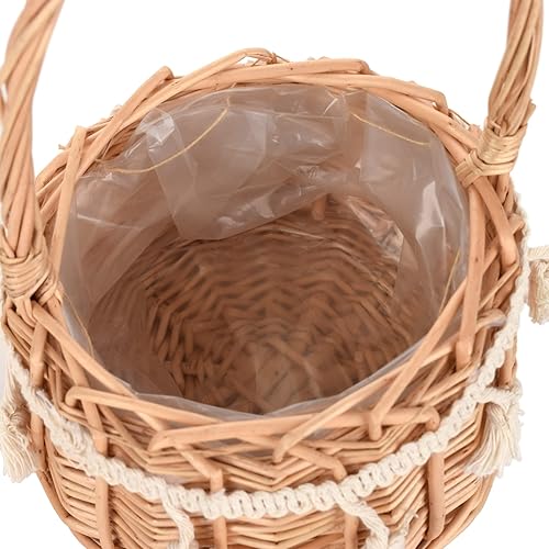 Miniatura 7 de MODUDY Paquete de 2 canastas para niña de flores, ramo de flores, pétalos de seda, cinta blanca para boda, cesta de almacenamiento tejida con asa,