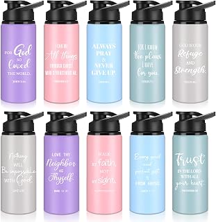 10 Pcs Christian Aluminum Water Bottles, Light Colors, English | Religious 20oz Bible Verse Bottles,Christian Reusable Sport Bottle Gift, Church Men Teacher Nurse Gym Travel Supplies