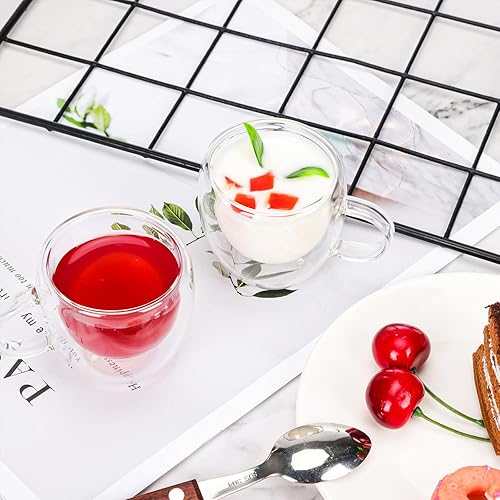 Miniatura 7 de Moretoes Tazas de café de 2.5 onzas con asas, tazas de café de vidrio de doble pared, taza de café transparente aislada, juego de 2