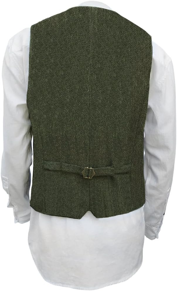 The Celtic Ranch Wool Blend Irish Tweed Mens Vest with Full Back, Adjustable Fabric Belt, 4 Pockets, and Herringbone Pattern - Image 5