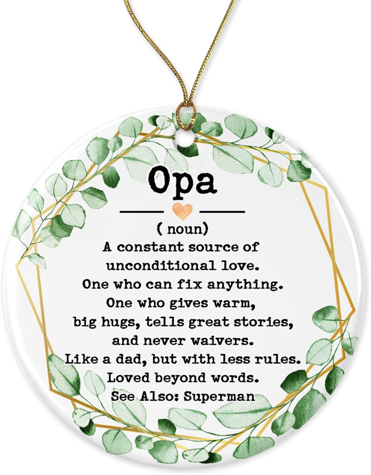 Opa Noun Ornament - Christmas Ornament for Opa - Father's Day Ornament - Opa Gifts - Opa Definition - Keepsake Printed on Both Sides