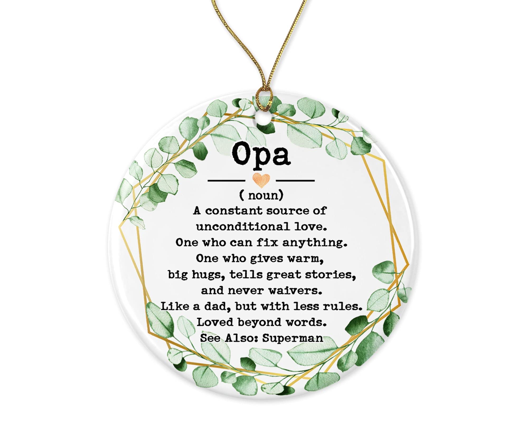 Opa Noun Ornament - Christmas Ornament for Opa - Father's Day Ornament - Opa Gifts - Opa Definition - Keepsake Printed on Both Sides