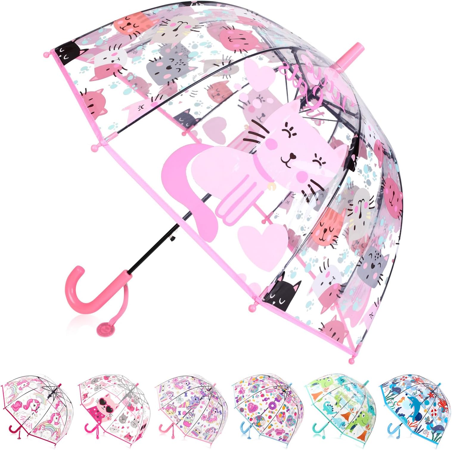 Kids Clear Bubble Umbrella for Rain, Easy Grip, Girls Boys