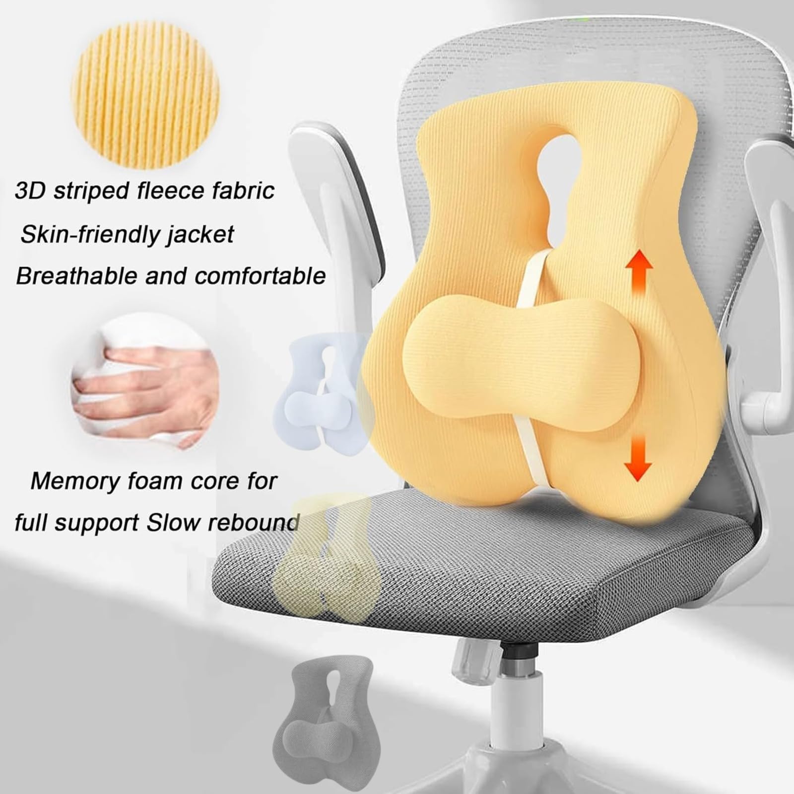 Cuscino di supporto lombare, cuscino ortopedico per sedile lombare, cuscino ergonomico in memory foam per sedia da ufficio, con cursore regolabile, per sedia da ufficio e computer