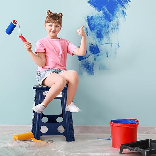 Miniatura 223 de Delxo Taburete plegable de 9 pulgadas, taburetes negros plegables para niños, taburete plegable portátil con asa, taburete plegable para cocina