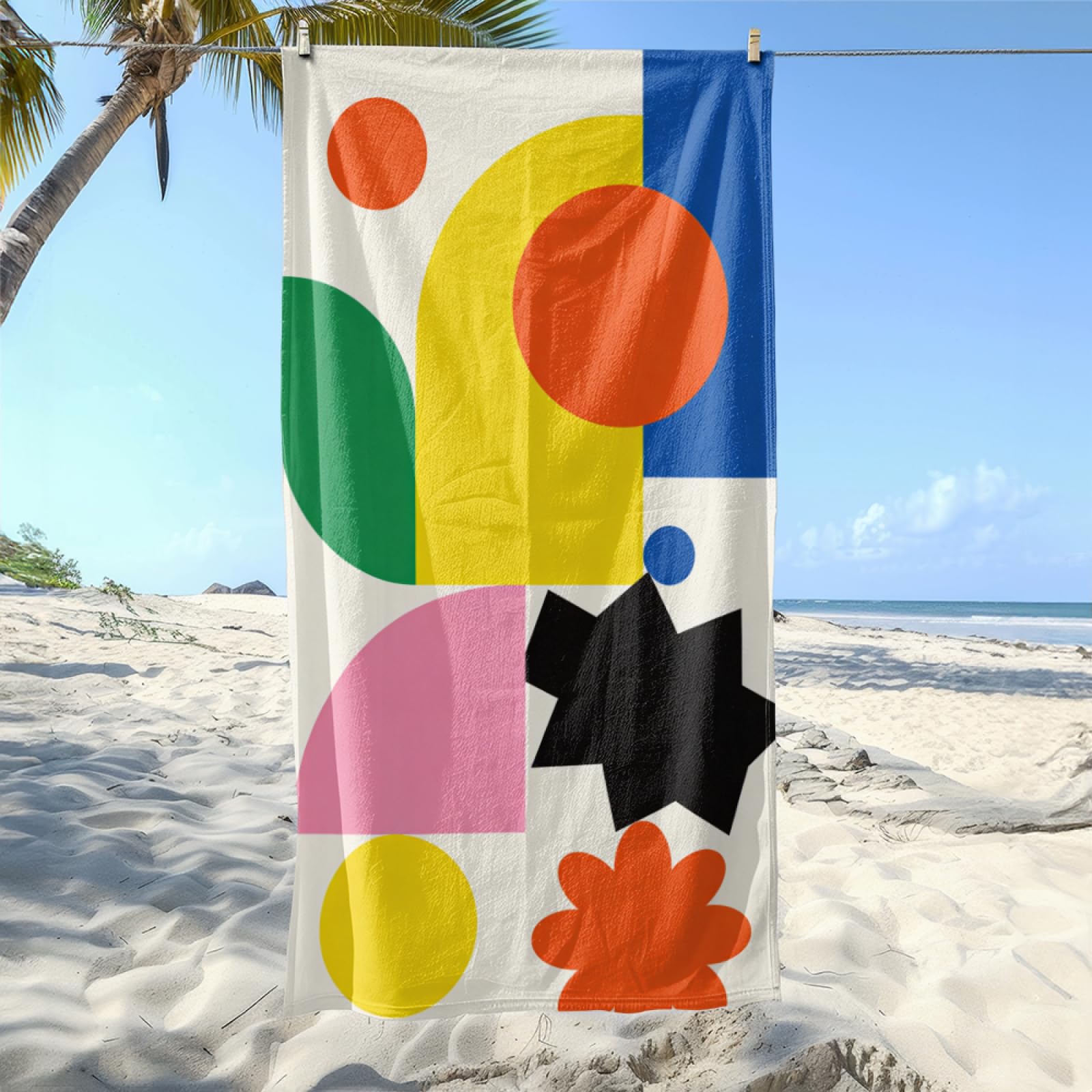 Fouta PlageNoir Blanc Jaune Bleu Motifs Modèle Surdimensionné avec Diverses Tailles, Respirante et Portable, Parfaite pour Voyages Sorties Piscine et Usage Extérieur Quotidien 90x160 cm
