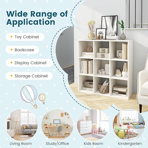 Miniatura 16 de Costzon Organizadores y almacenamiento de juguetes, estantería de madera blanca de 4 cubos para niños para libros, organización de exhibición de