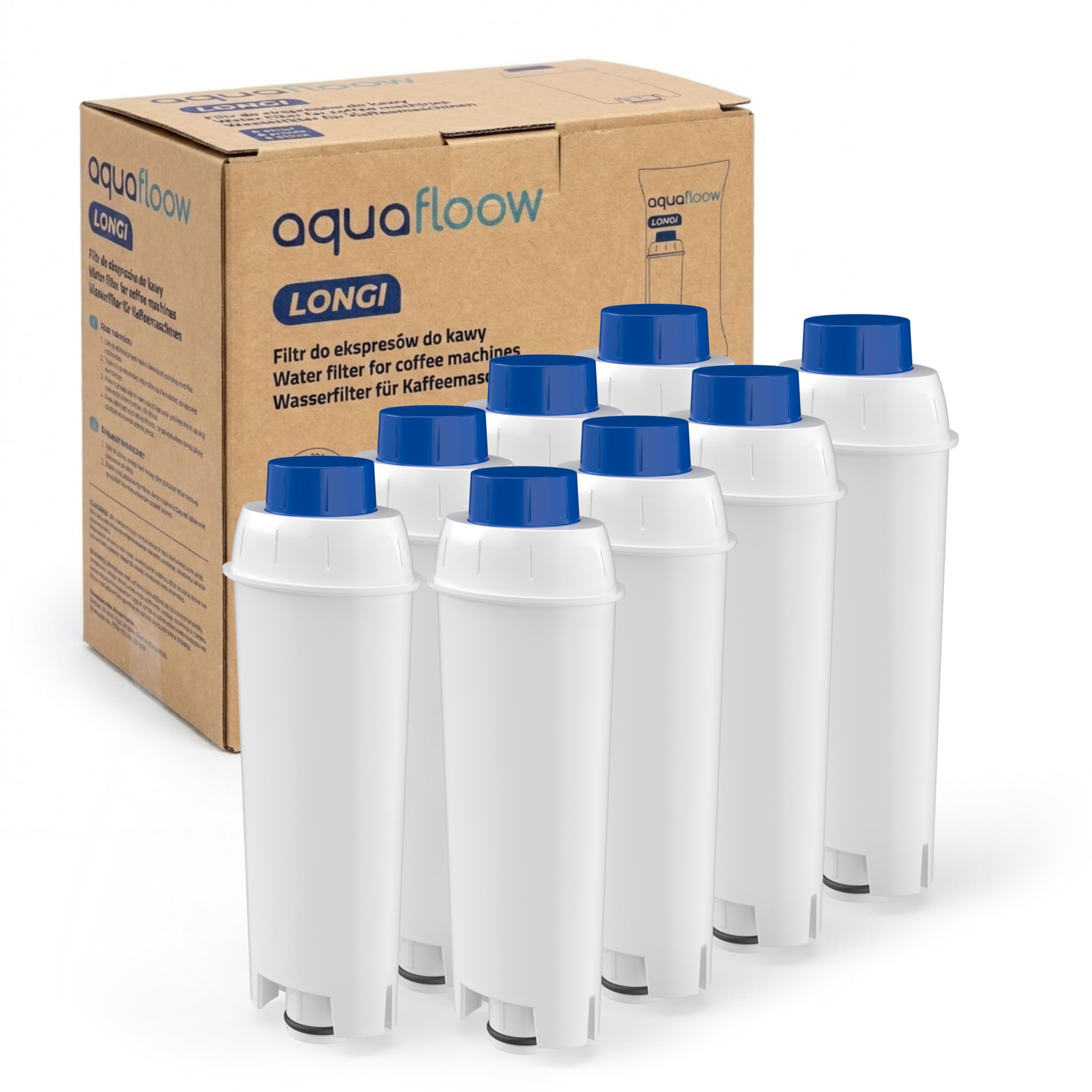 Aquafloow Set da 8 Filtri Acqua per Macchine da Caffè – Compatibili con DeLonghi DLSC002, SER3017, 5513292811 – per Serie ECAM, ESAM, ETAM