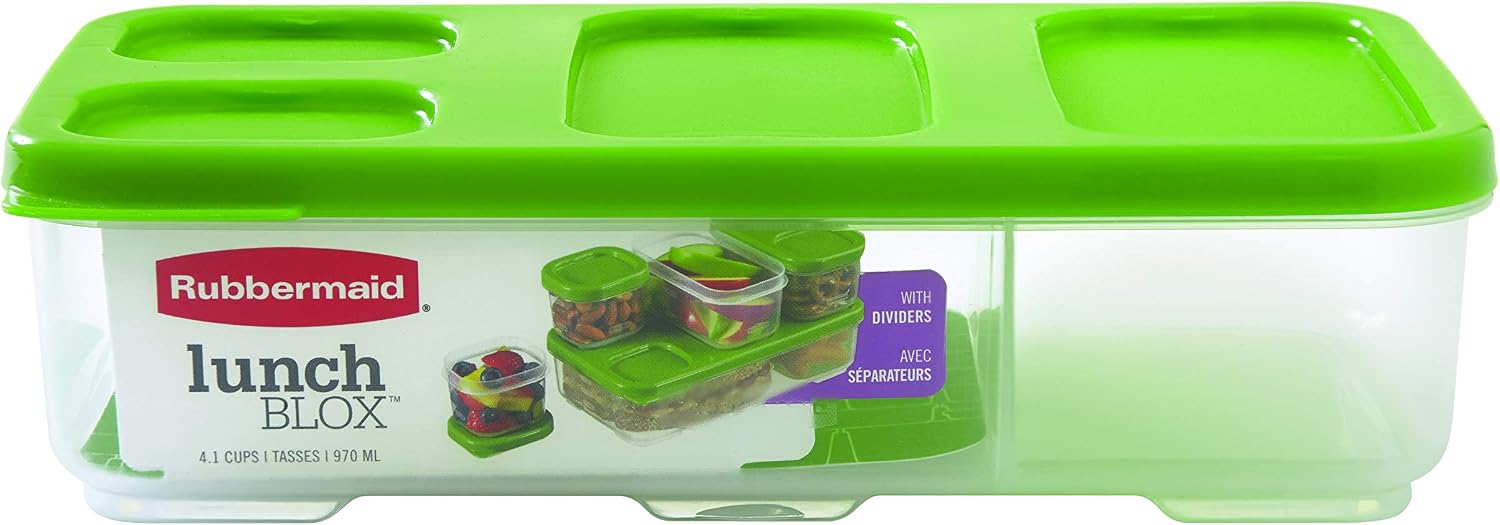 Rubbermaid Entree Container with Dividers and Lid, Green