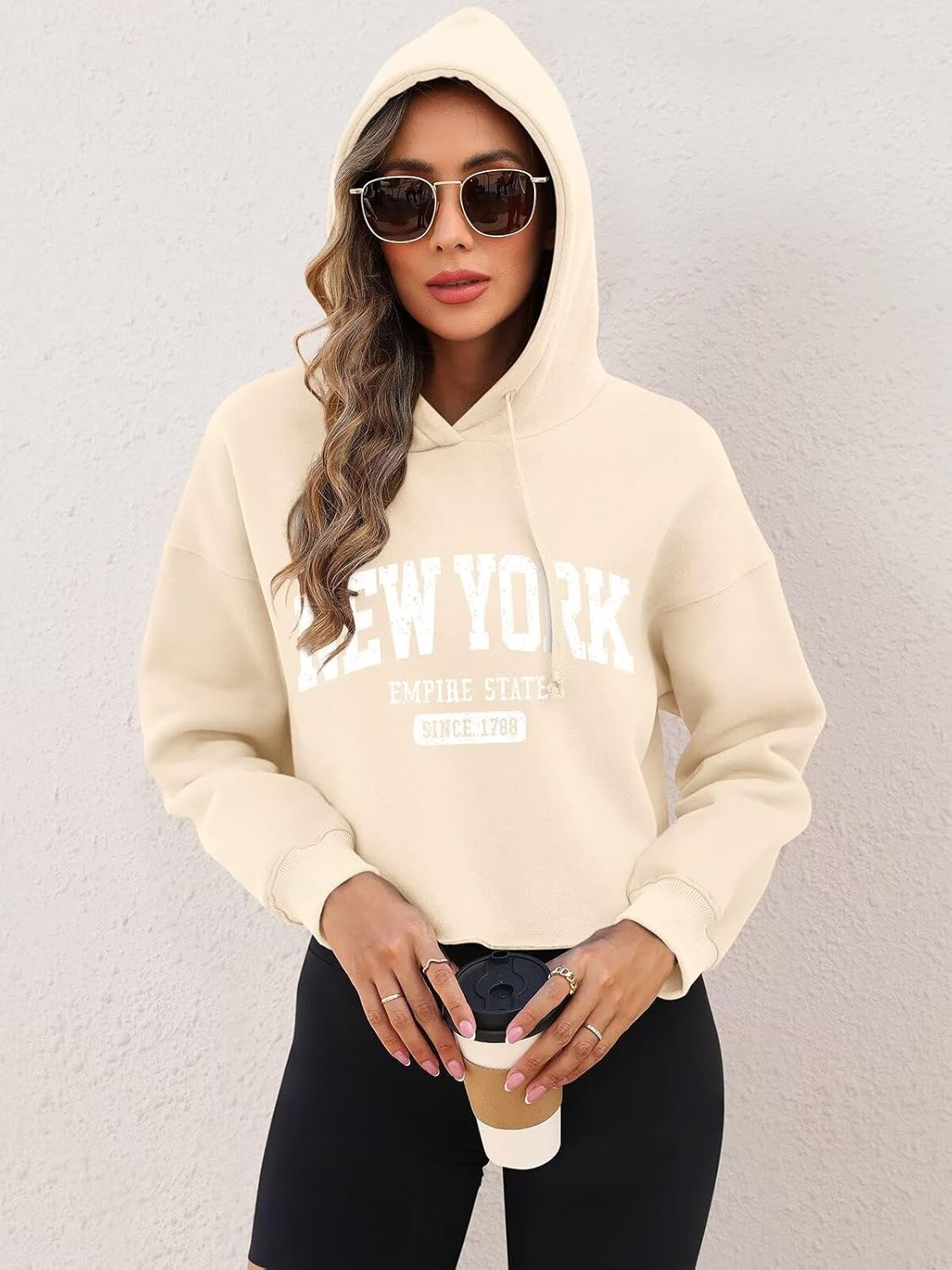 ORANDESIGNE Woman Letter Graphic Print Cropped Hoodie Long Sleeve Crop Fleece Casual Workout Loose Pullover Sweatshirt Tops - Image 2