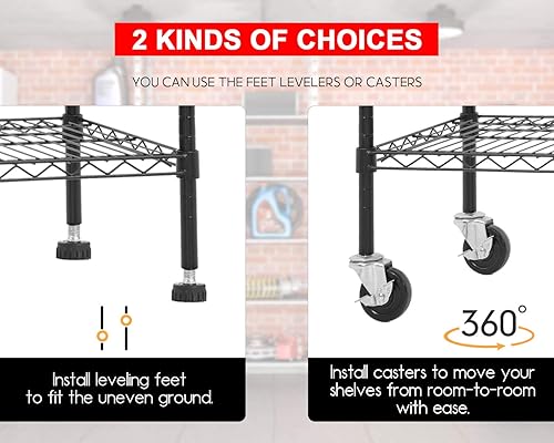 Miniatura 6 de FDW - Estantería metálica  6 estantes de alambre de acero resistente ajustables, con ruedas, 48 pulgadas (L) x 18 pulgadas (An) x 76 pulgadas (A)