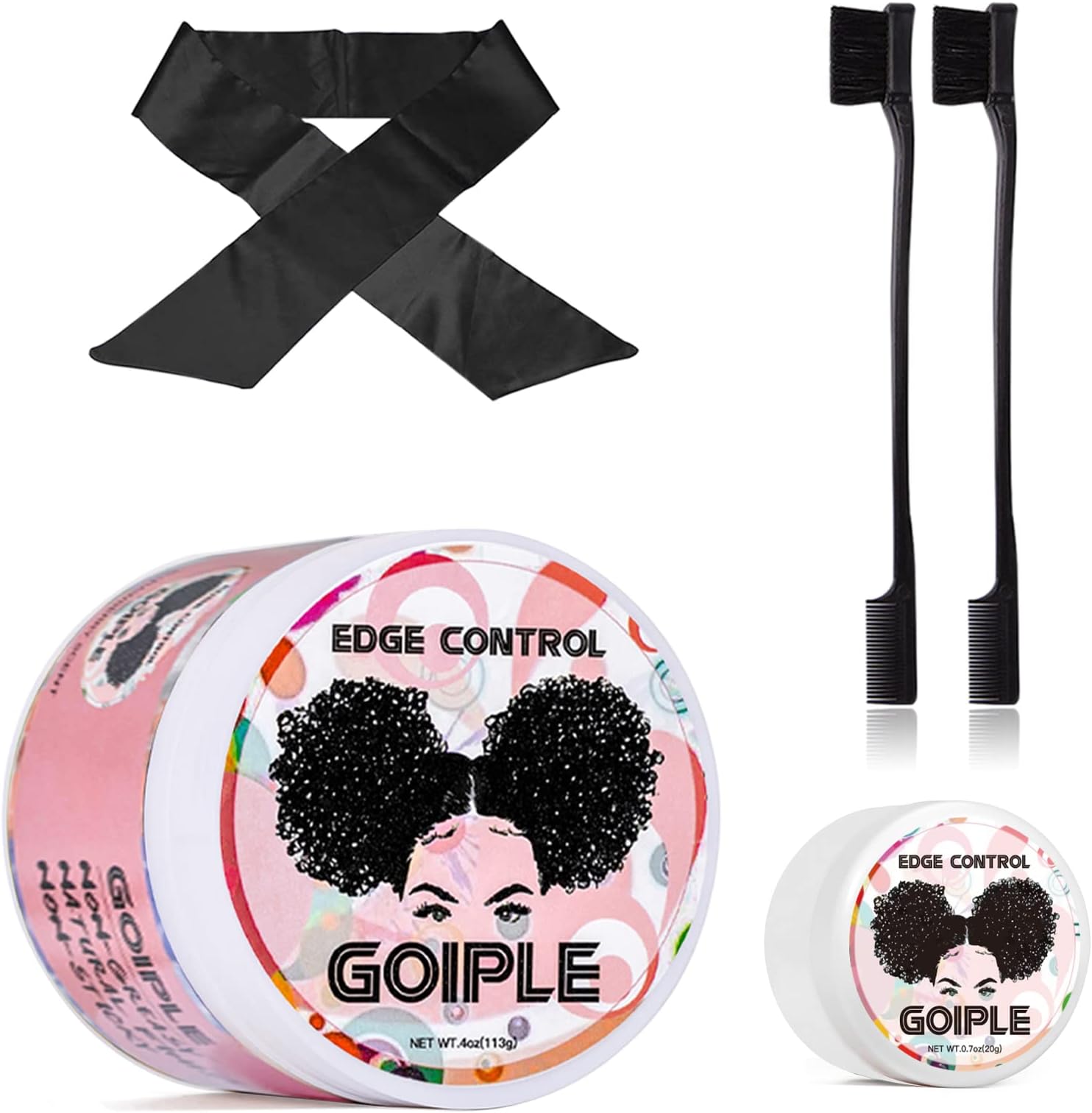 Goiple Edge Control Wax for Women - Strong Hold Non-Greasy Smoother with Brushes and Scarf, Strawberry Scent (4oz+0.7oz)