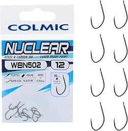 Colmic 10 anzuelos de pesca WBN502 Carp Line de acero al carbono negro níquel – Flatted, redondo, Barbless – Precisos y resistentes para pesca de carpas técnica – Producto oficial Colmic