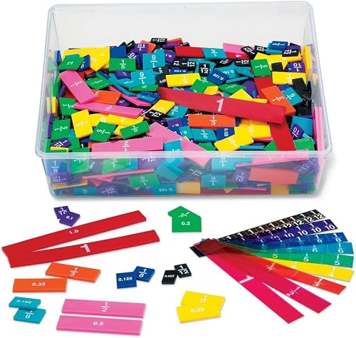 hand2mind Plastic Double-Sided Decimal and Fraction Tiles, Montessori Math Materials, Fraction Manipulatives, Unit Fraction, Fraction Bars Math Manipulatives, Homeschool Supplies (15 Sets of 51)