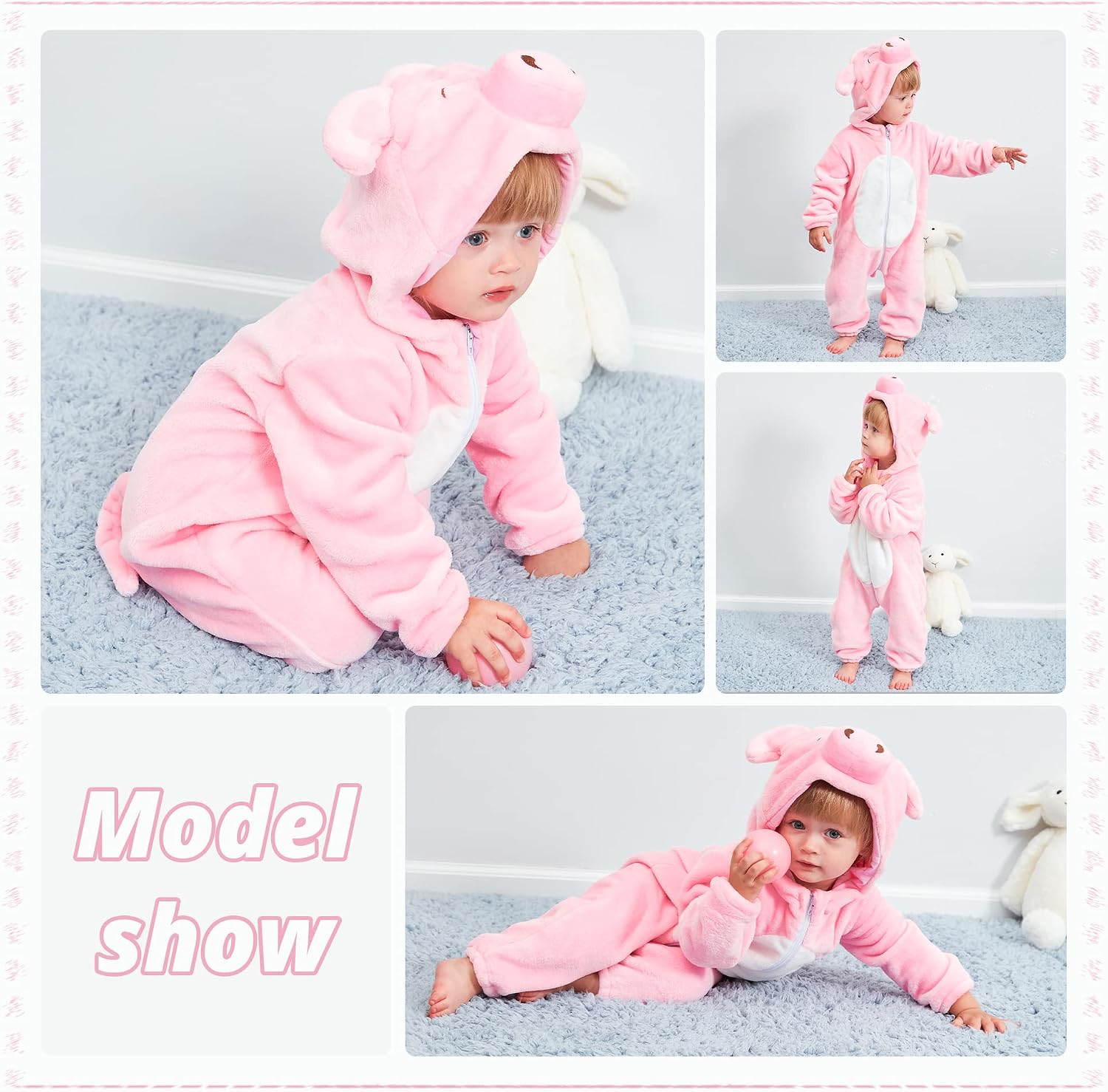MICHLEY Unisex Baby Animal Costume Flannel Hooded Romper Cosplay Jumpsuit | Halloween, Winter Autumn Onesie, 0-5T, Machine Wash