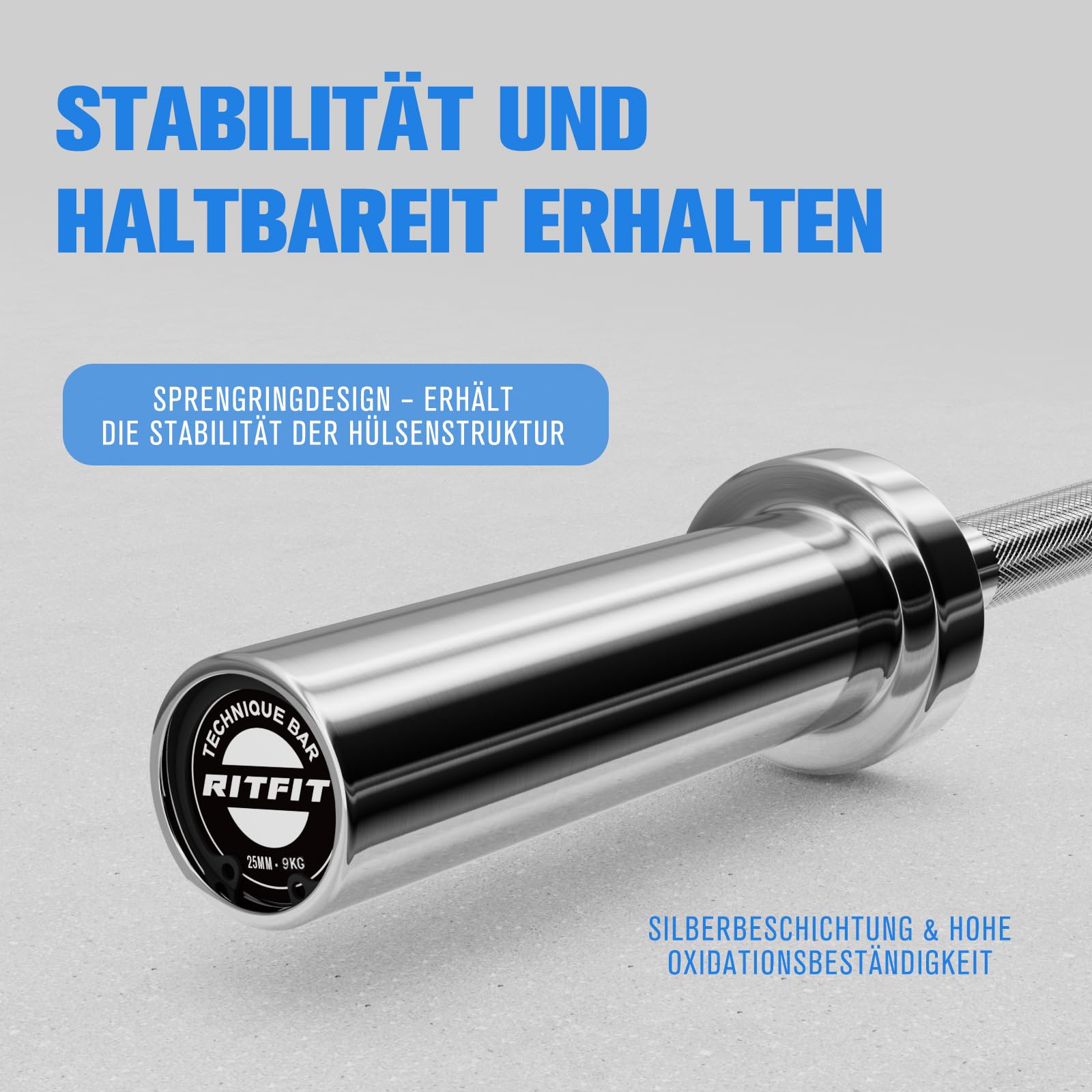 RitFit Olympia Langhantelstange 50mm, Hantelstange 120/150cm/200cm | für Kreuzheben, Kniebeugen, Bankdrücken, Fitness & Kraftsport