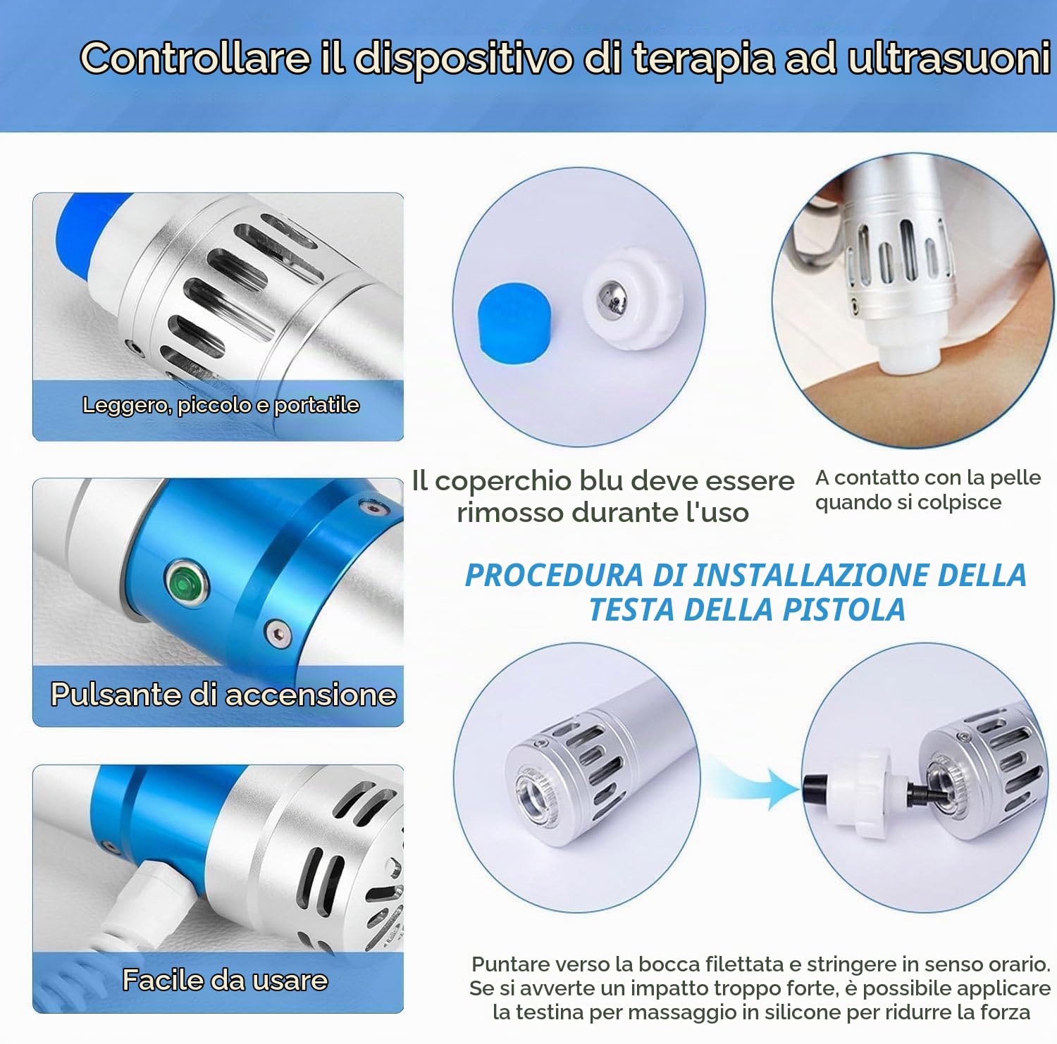 Macchina per Terapia ad Onde d'urto ED con 7 Testine Massaggio Dispositivo Portatile per Fisioterapia Ad Massaggiatore Elettromagnetico Per Corpo Extracorporee Trattamento Ed Alleviare Dolore